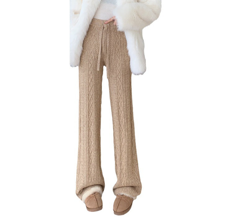 Soft Glutinous Knitted Wide Leg High Waist Slimming Lace-up