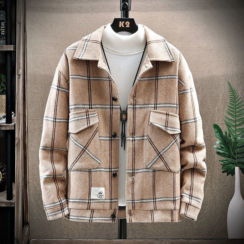 Checker Short Cotton Windbreaker College Students' Tweed Coat