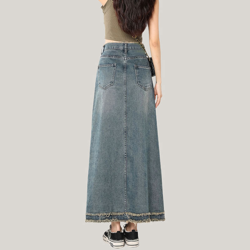 Female Summer Retro A- Line Sheath Niche Flab Hiding Mid-length Skirt Thin