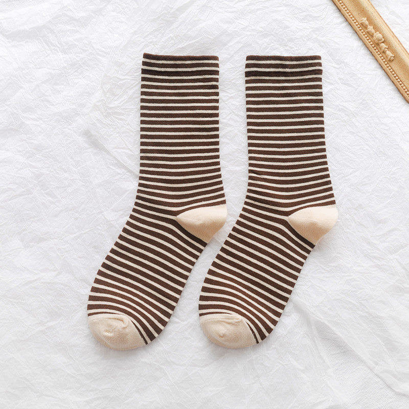 New Japanese Striped Fashion Ladies Mid Tube Socks