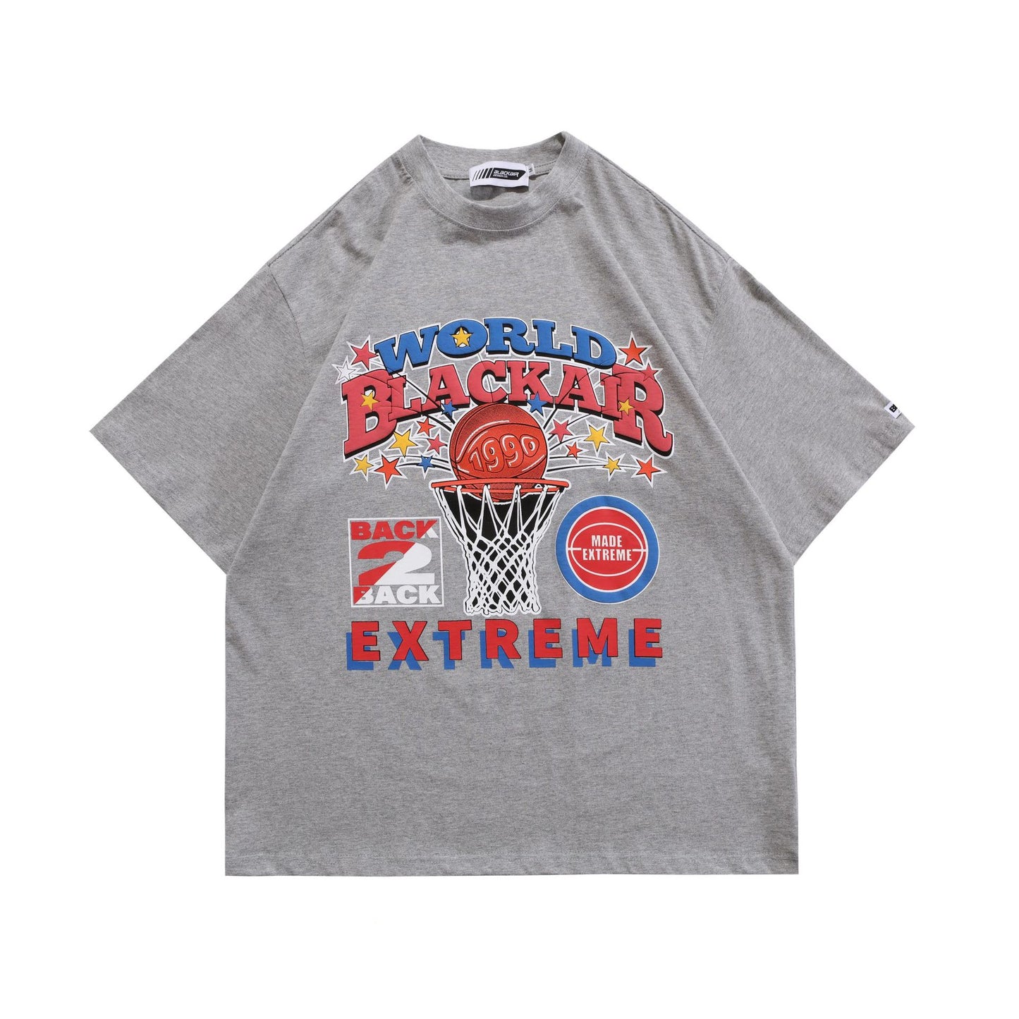 American Retro Street Culture Basketball Print Short Sleeve T-Shirt