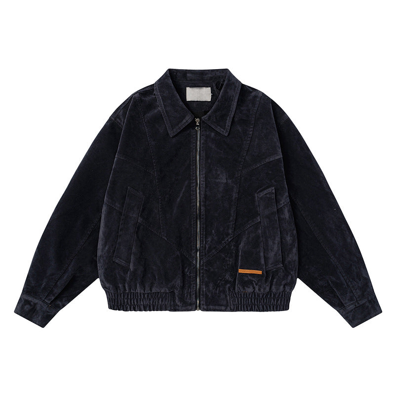 Retro Faux Suede Bomber Jacket With Zipper