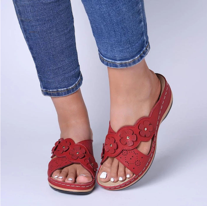 Cross retro flower super comfortable flat round toe shoes