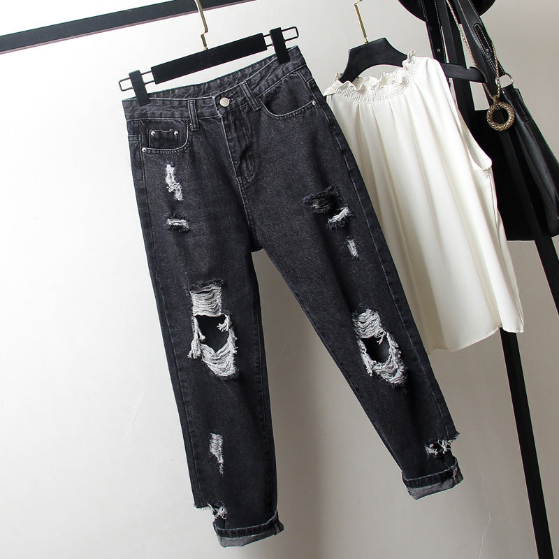 Ripped denim harem pants
