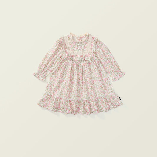 Girls' Floral Dress Garden Style Mori Style Lace Puff Sleeve Princess Dress