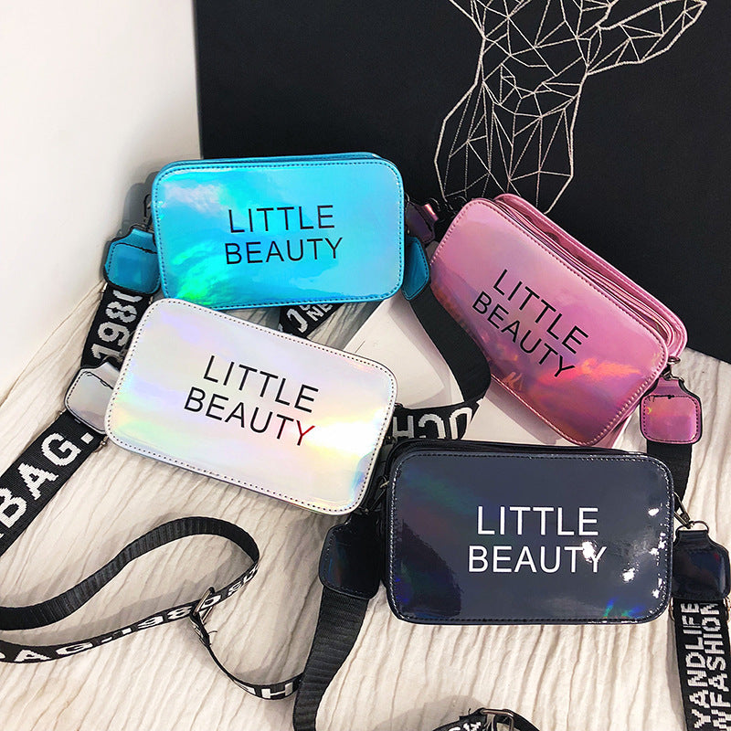 Letter wide shoulder belt laser small square bag