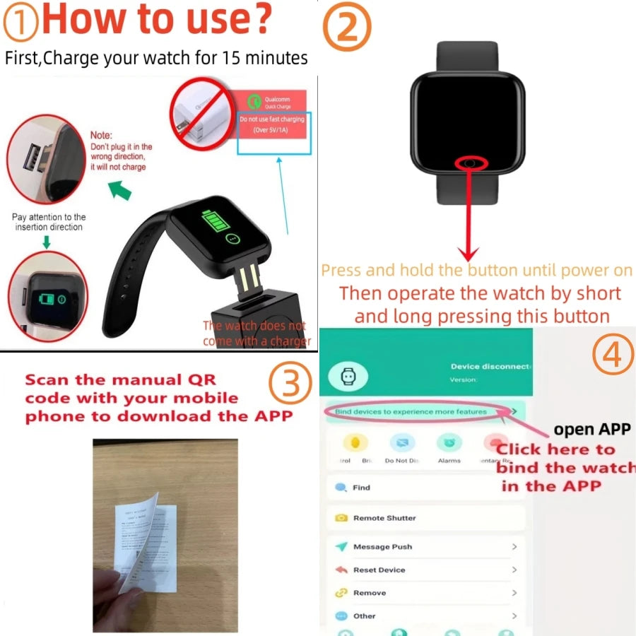 Smart Watch for Men Women Wristwatch Bluetooth Connect Phone Music Player Fitness Sport Bracelet Health Monitor Digital Watches