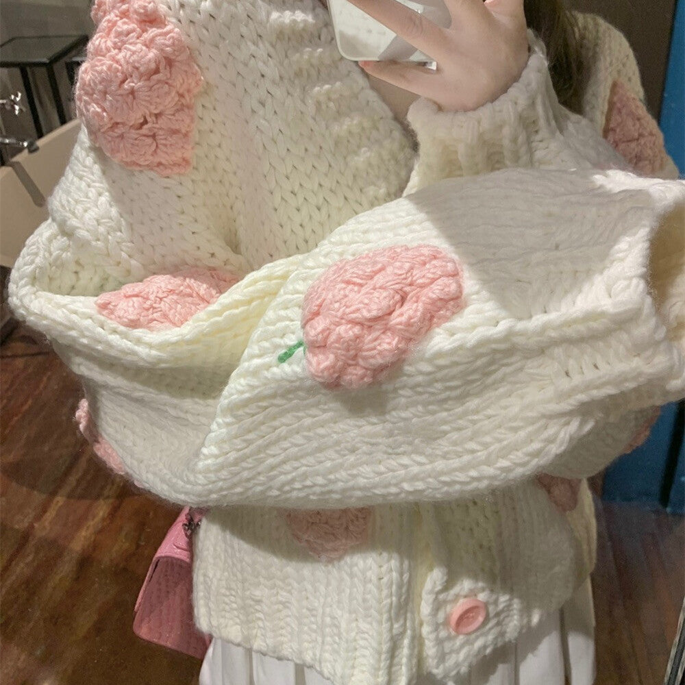 New Handmade Strawberry Lantern Sleeve Warm Sweater