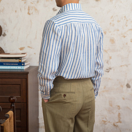 Linen Striped Long-sleeved Shirt With One Collar