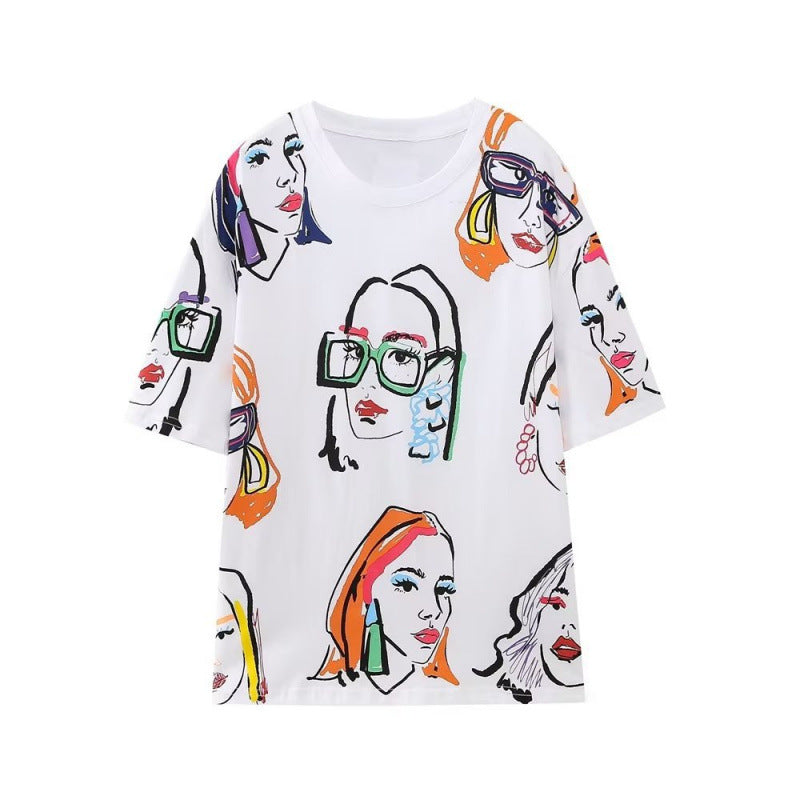 Casual Fashion Crew-neck Short-sleeve Top Girls 3D-printed T-shirt