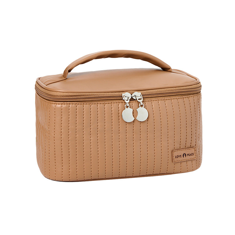 Open Lid PU Solid Color Portable Toiletry Storage Bag Makeup Bag