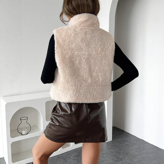 New Color-blocked Lambswool Vest With Integrated Leather And Fur