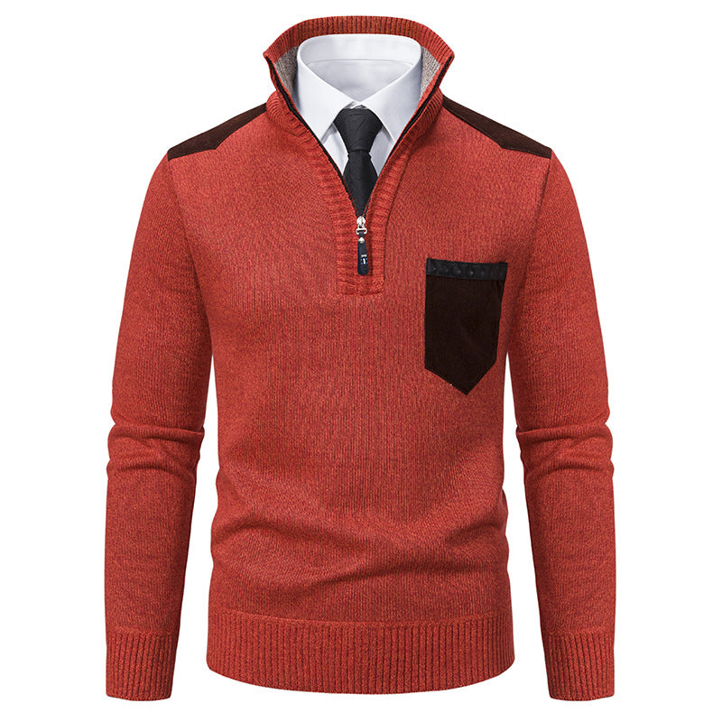 Pullover herresweater tyk polo t-shirts koreansk halv lynlås kold bluse standkrave efterår vinter overtøj luksus tøj