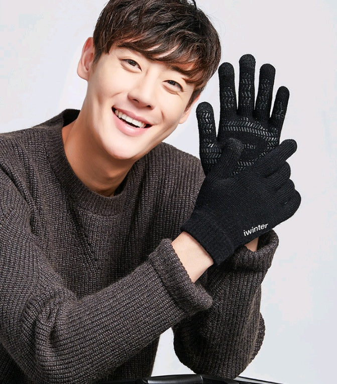 Touch screen gloves men's winter non-slip driving female students knitting wool couple plus velvet warm outdoor riding gloves
