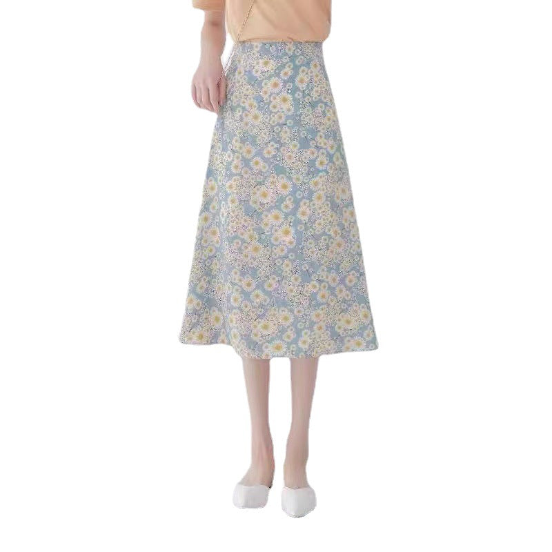 Floral Skirt High Waist Chiffon Printed Mid-length
