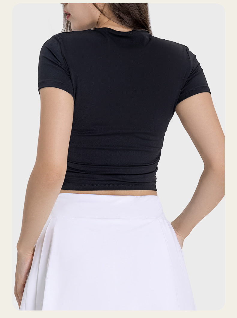 Nude Feel Slim Fit Thin Yoga Wear Top Women's Casual Street Fashion All-matching Sports Short Sleeve