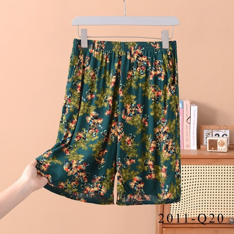 Women's Loose-fit Cotton-silk Floral-print Shorts