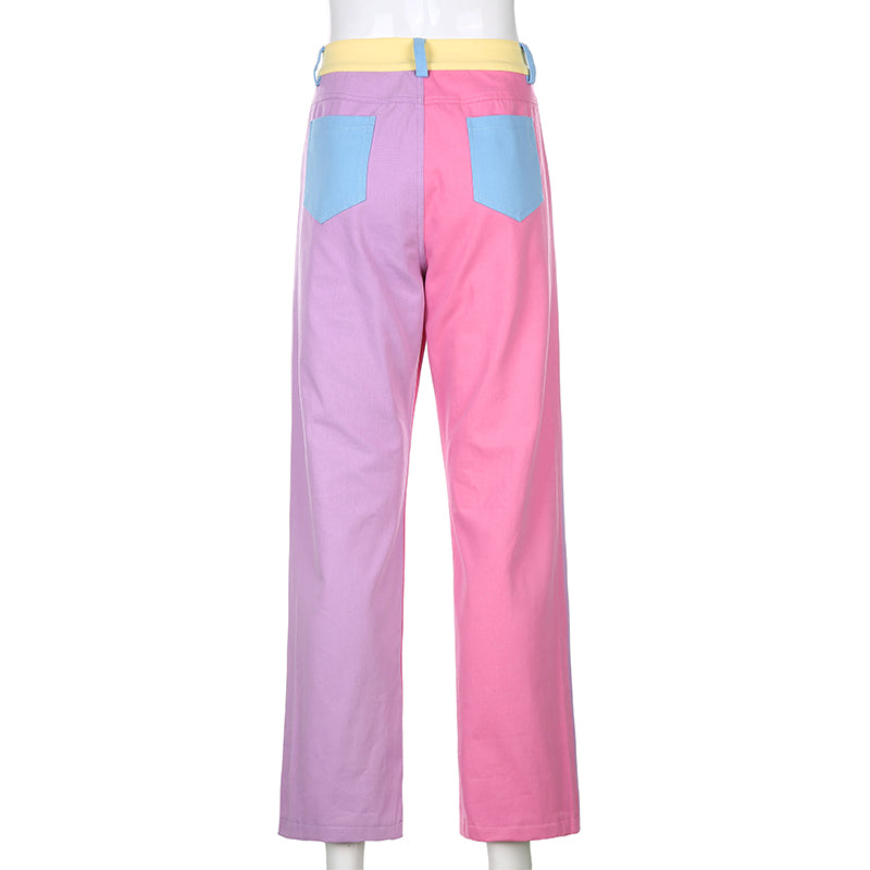 Contrast stitching slim fit all-match casual pants