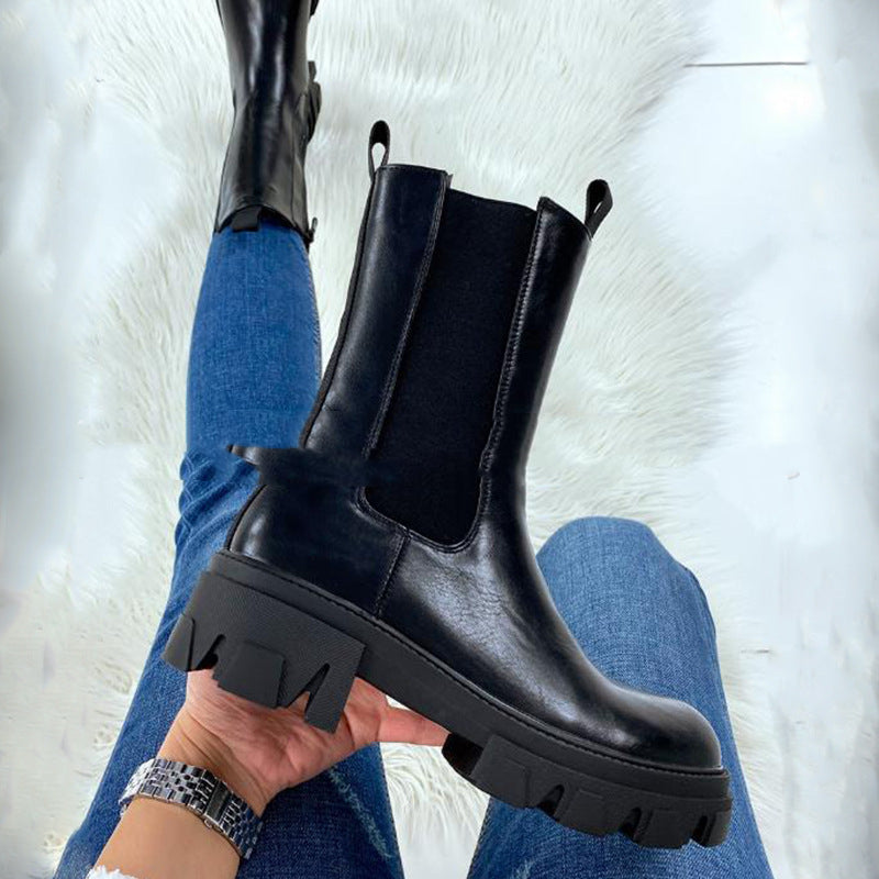 Flat Heel Platform Mid-tube Fashion Trendy Women's Boots