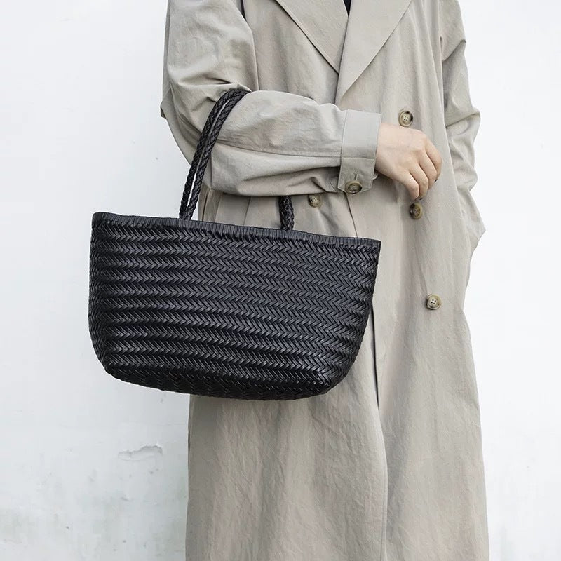 Women's Vintage Leather Shoulder Basket Bag