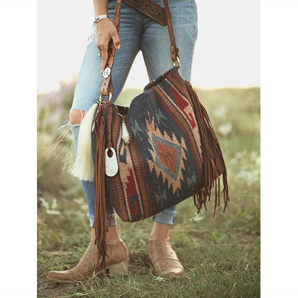 Retro Tassel Cotton And Linen Women's Bag Portable