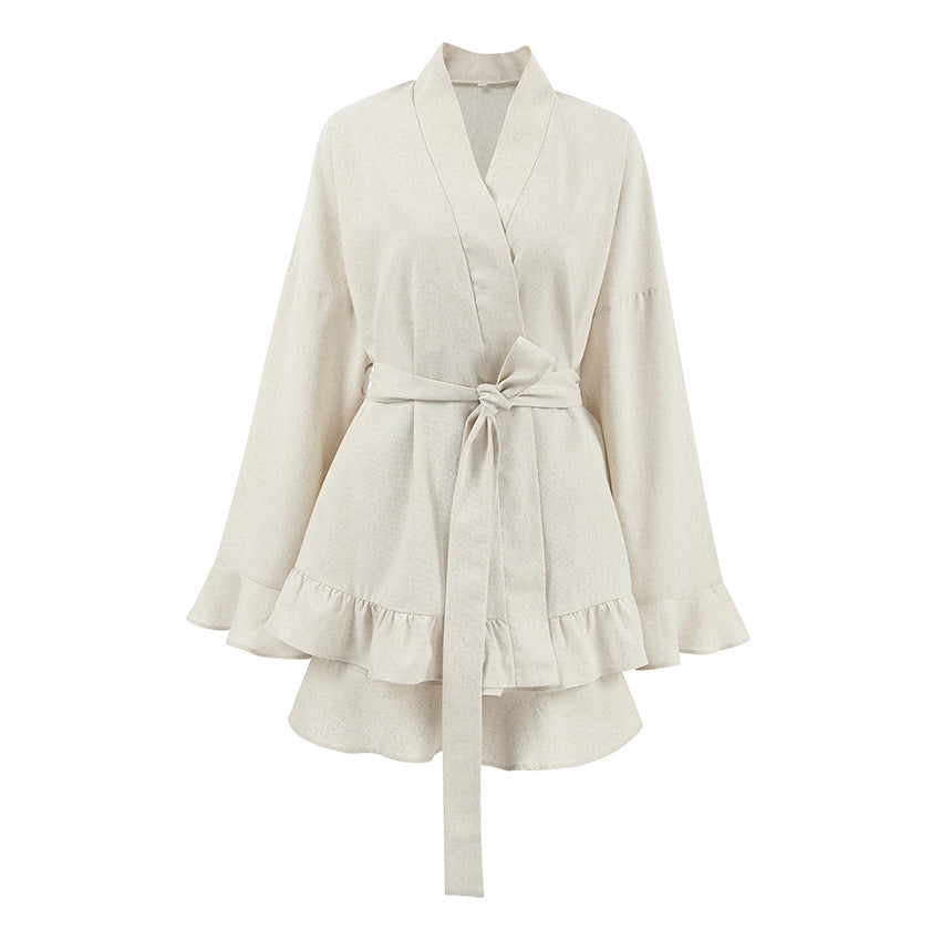 Pure Cotton Breathable Loose Fitting Soft And Comfortable Long Sleeve Shorts Pajama Set