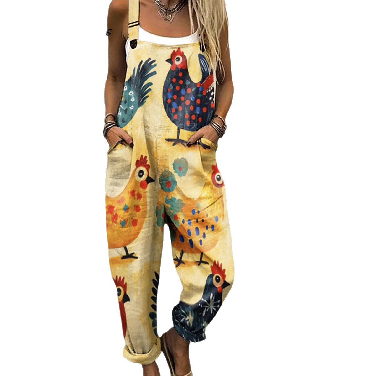 Printed Pocket Women's Suspender Trousers