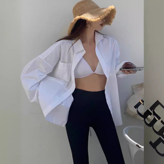 Boyfriend Style White Pure Cotton Coat Design Sense Niche Idle Style Shirt Outer Tops