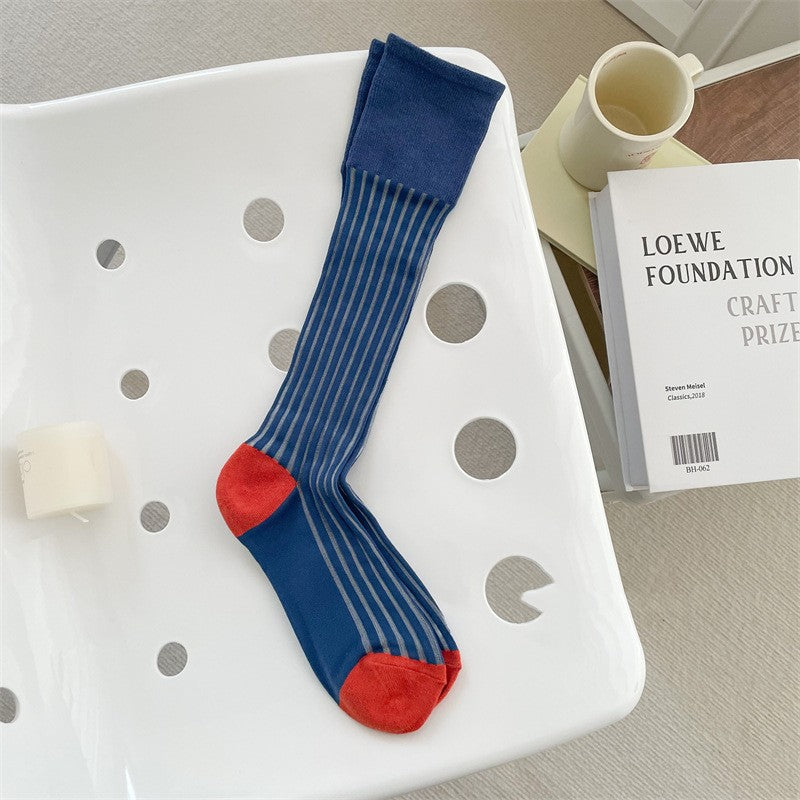Summer Thin Long Vertical Bar Calf Socks