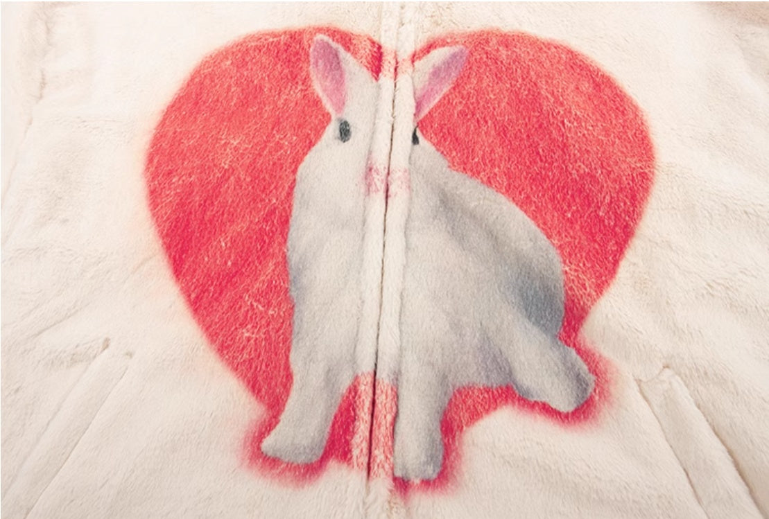 Vintage White Rabbit Plush Warm-keeping Cotton Clothing Plush Coat