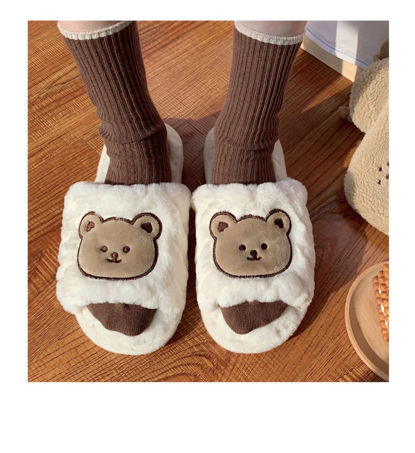 Women's Warm Autumn And Winter Cute Bear Cotton Slippers