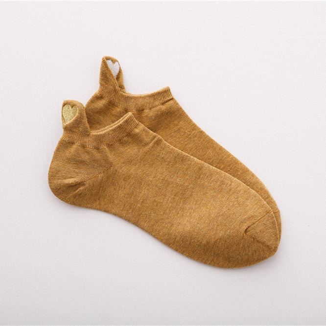 Heel Ear Love Embroidery Women's Boat Socks
