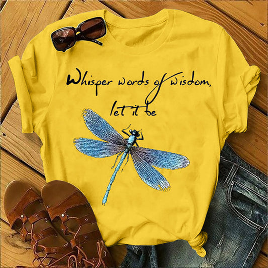 Ladies Alphabet Dragonfly Print T-Shirt Top