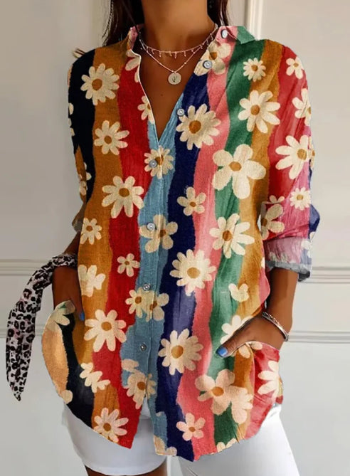 Skjorte til kvinder med afslappet blomsterprint i hippiestil