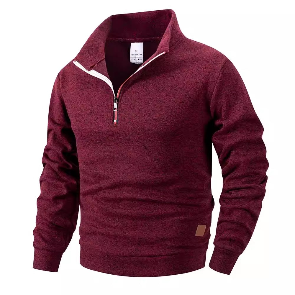 Men's Stand Collar Pullovers Slim Fit Warm Solid Colo