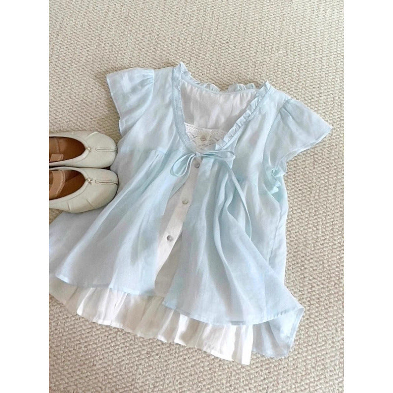 Lace Edge Stitching Fake Two-piece Top
