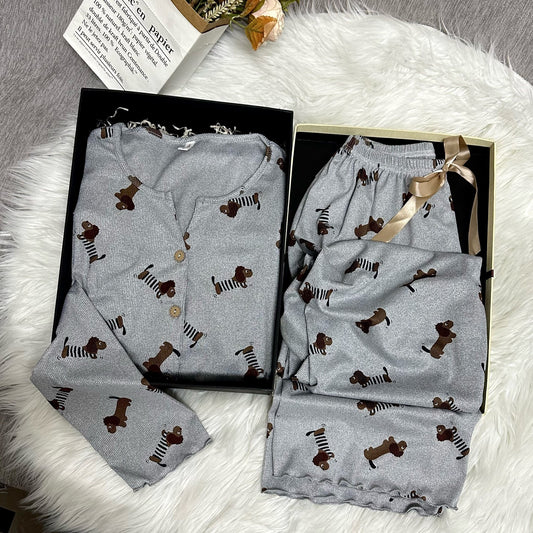 Womens Lightweight Autumn V-neck Ribbed Pajamas