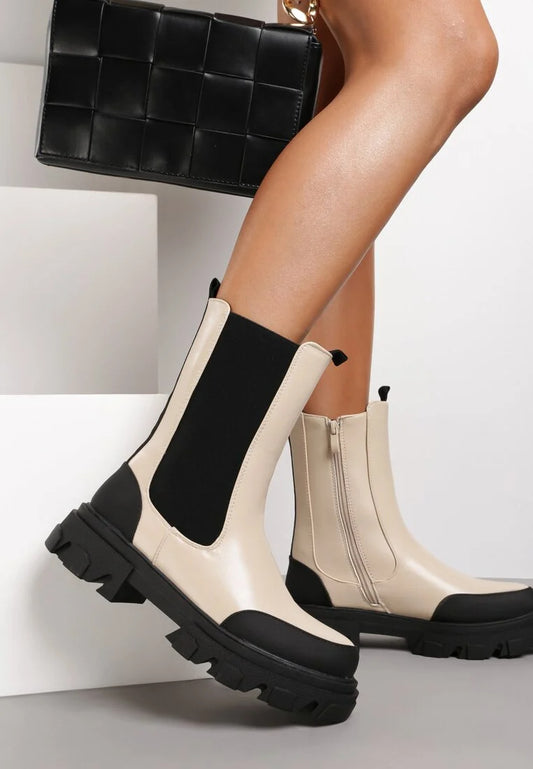 Smoke Tube Boots Stitching Thin Thin Boots Women's Short Boots Single Boots Mid-tube Thick Bottom