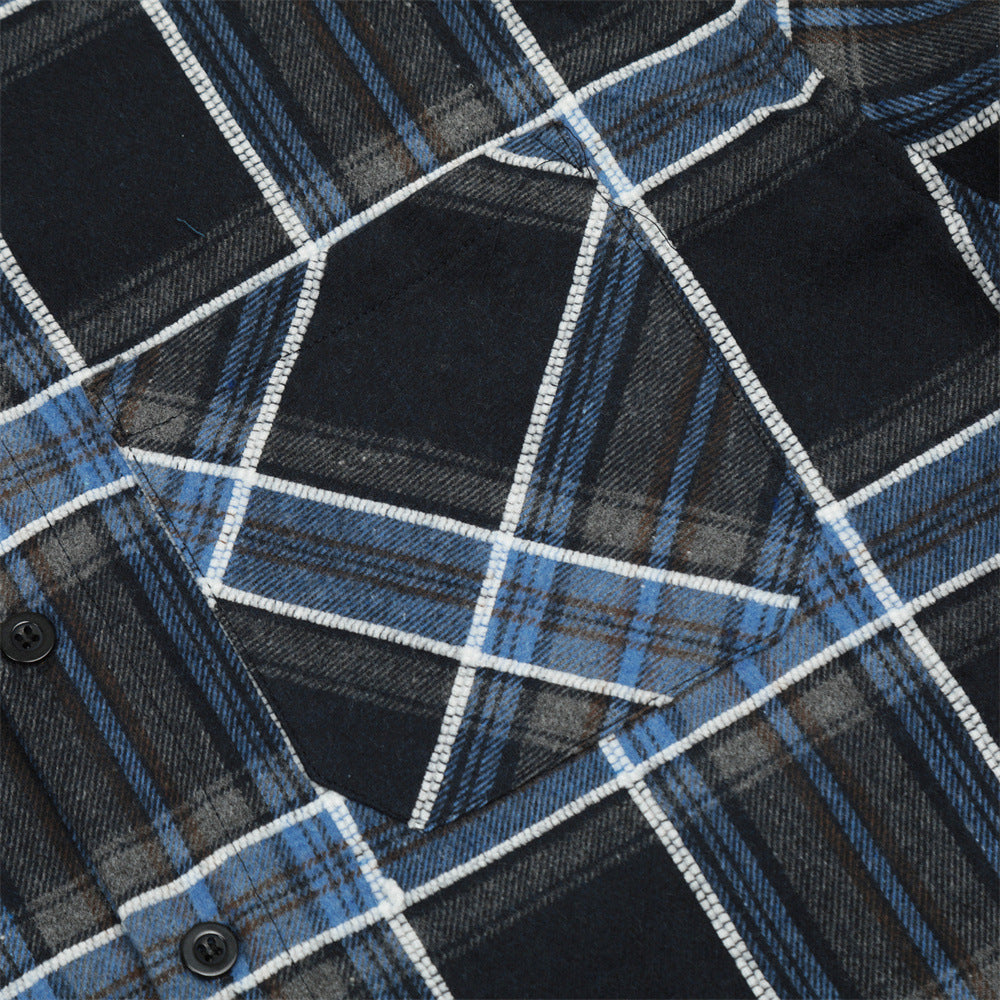 Plaid Letters Embroidered Shirt Men's Spring And Autumn