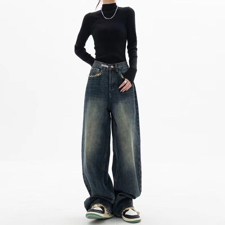Women's Fashion Vintage Letter Straight Loose Jeans