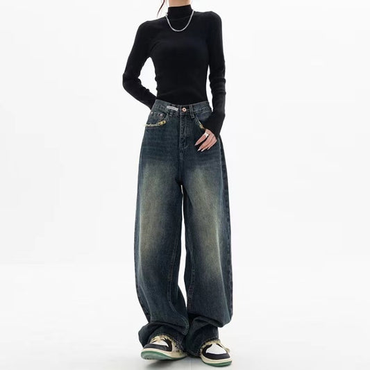 Women's Fashion Vintage Letter Straight Loose Jeans