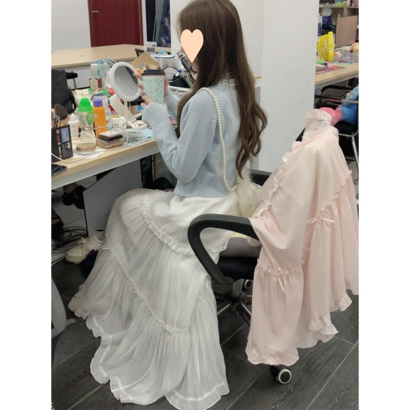 Girl Bow High Waist Slimming Large Skirt
