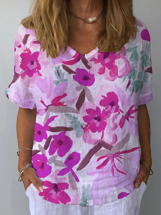Women's Casual V-neck Printed Short Sleeves