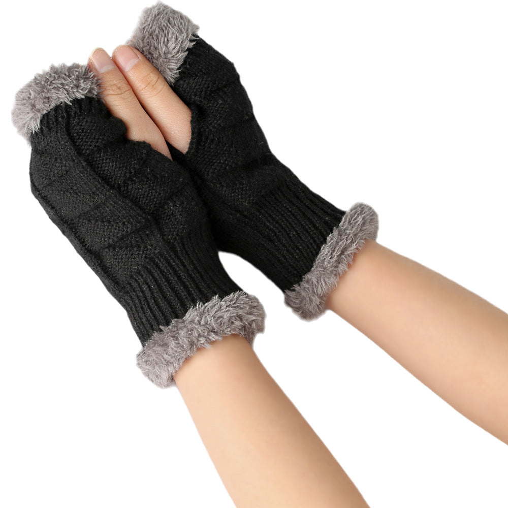 Plush Gloves Knitted Wool Women's Warmth