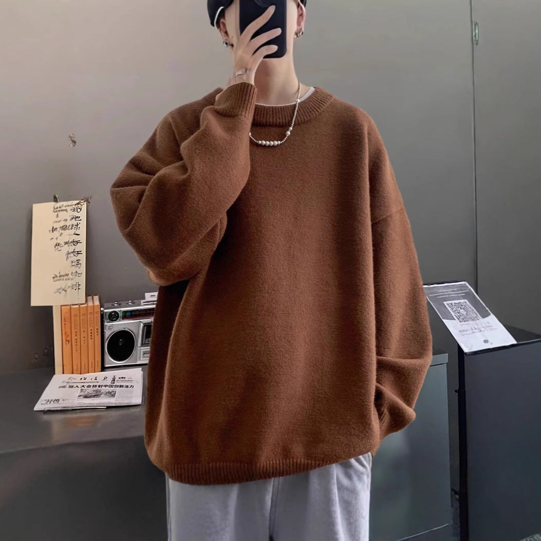 Men's Loose-fit Laid-back Japanese-style Retro Solid-color Sweater