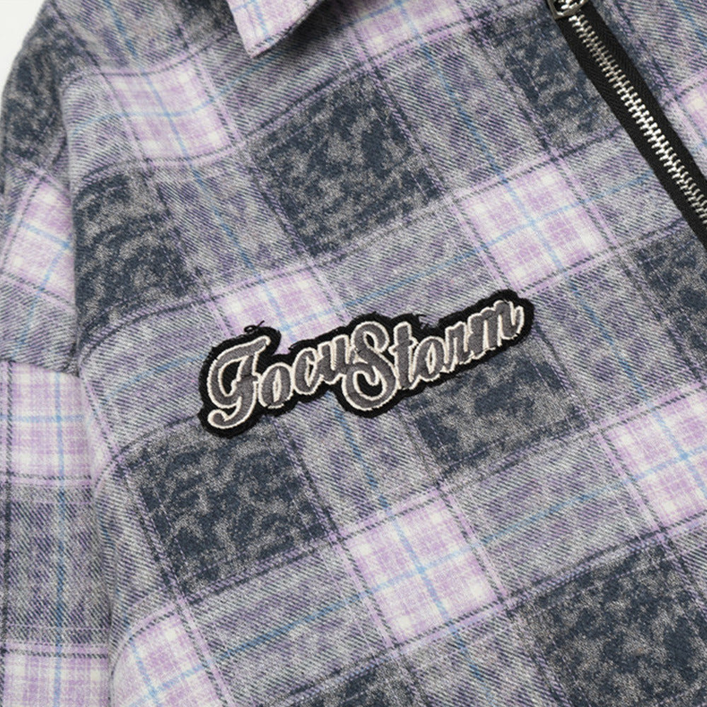 Washed And Worn Plaid Jacket Shirt For Men