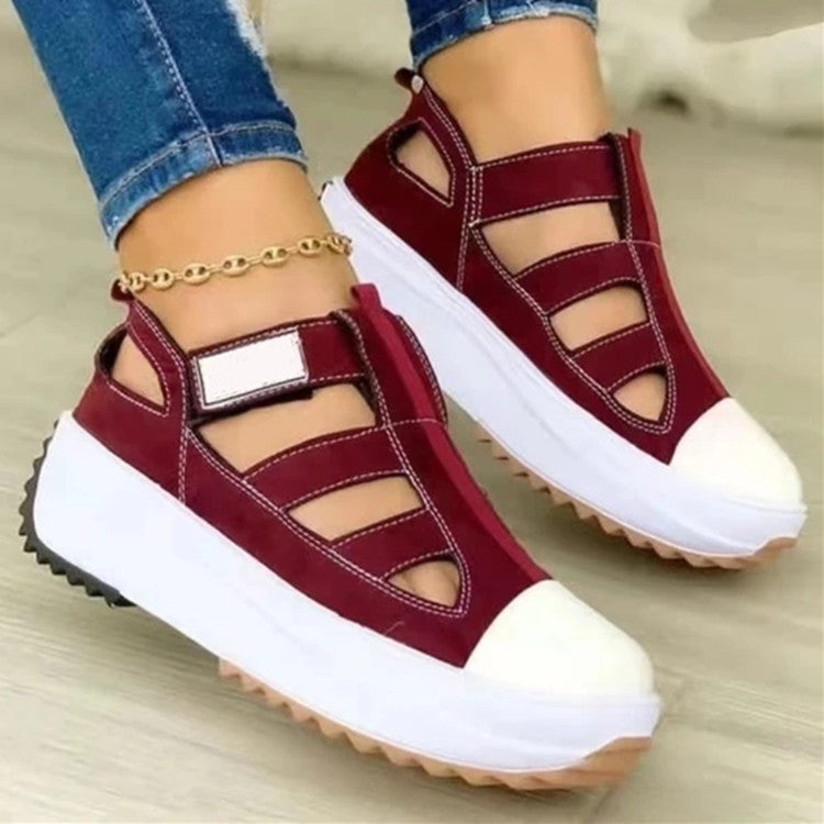 New Large Size Thick Sole Shoes Women's Round Toe Hollow Velcro