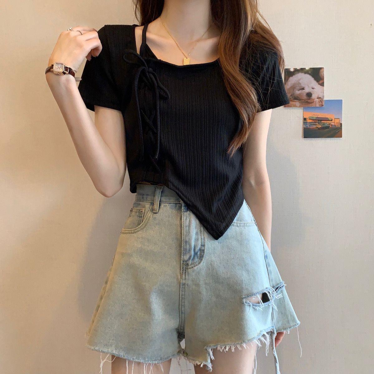 Women's Irregular Drawstring Short Sleeve
