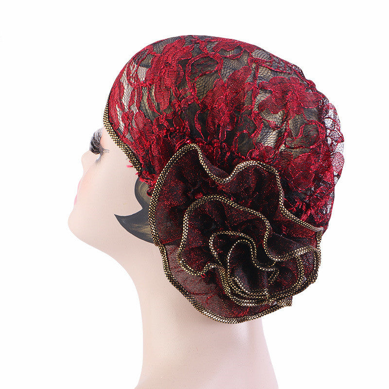 Breathable Bright Silk Lace Big Flower Tam-o'-shanter