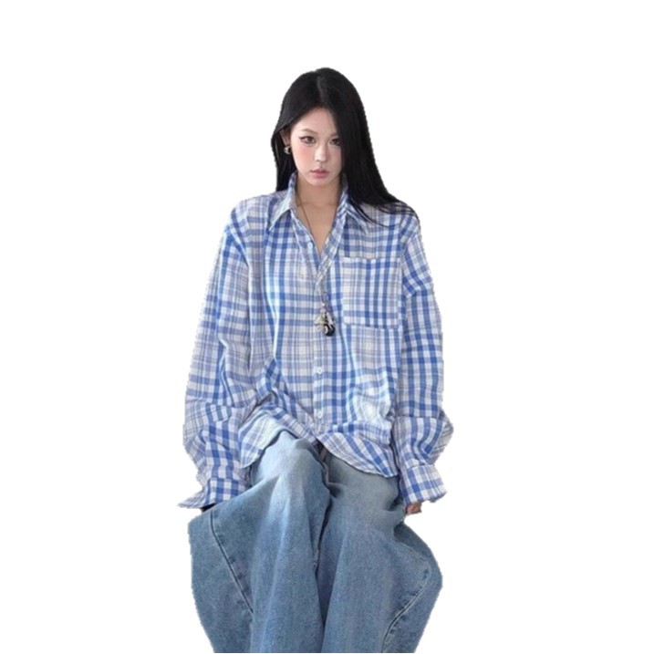 Women's Retro Color-block Loose Long Sleeve Shirt